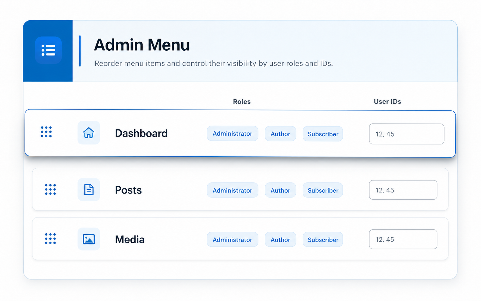73PiXEL UI admin menu order and visibility controls