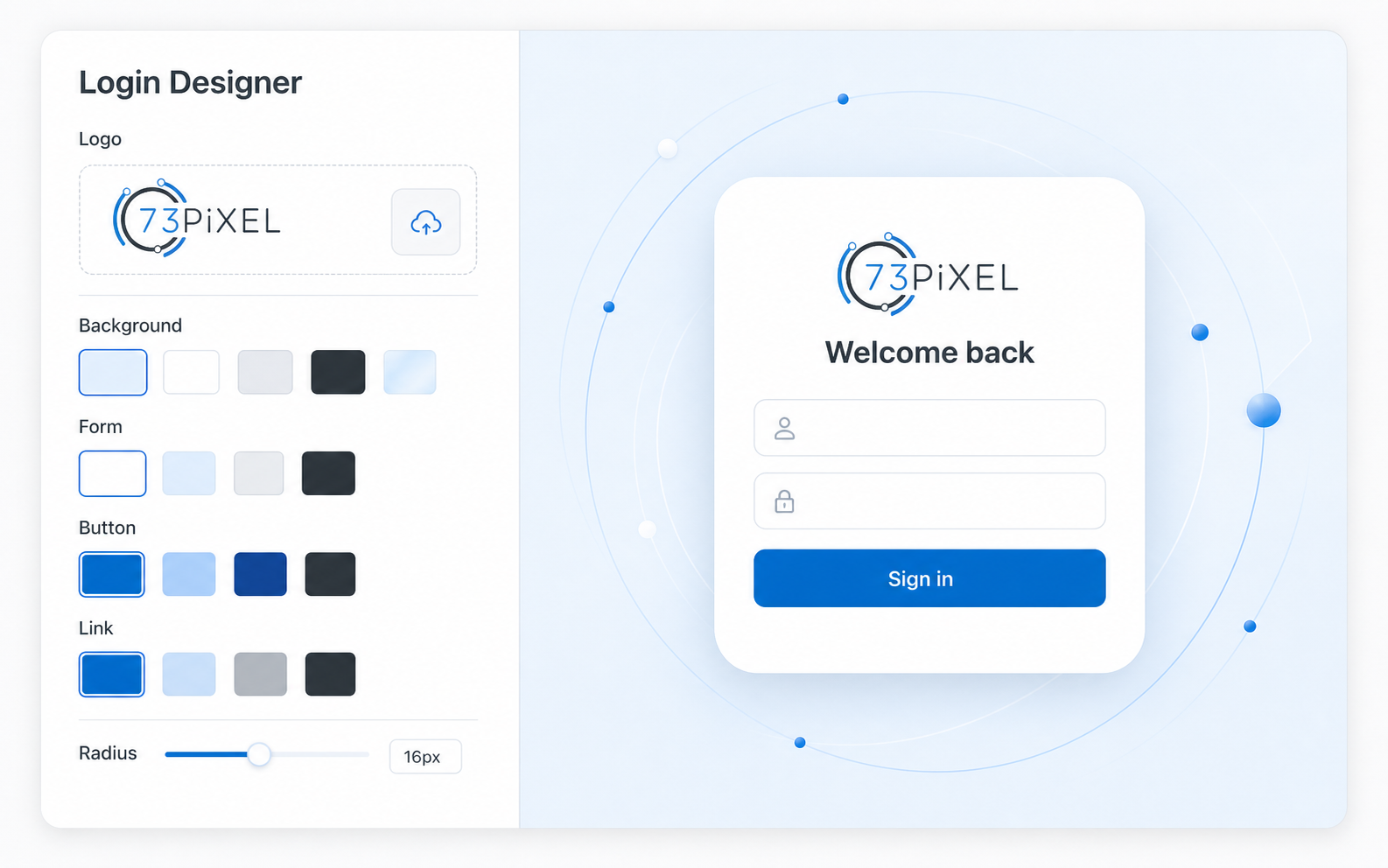 73PiXEL UI login page designer