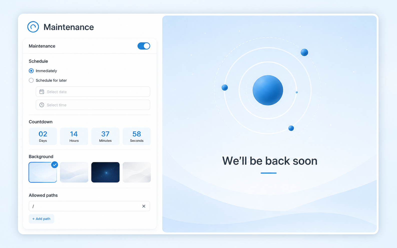 73PiXEL UI maintenance experience controls